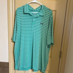 Under Armour Men's Teal and Black Striped Polo